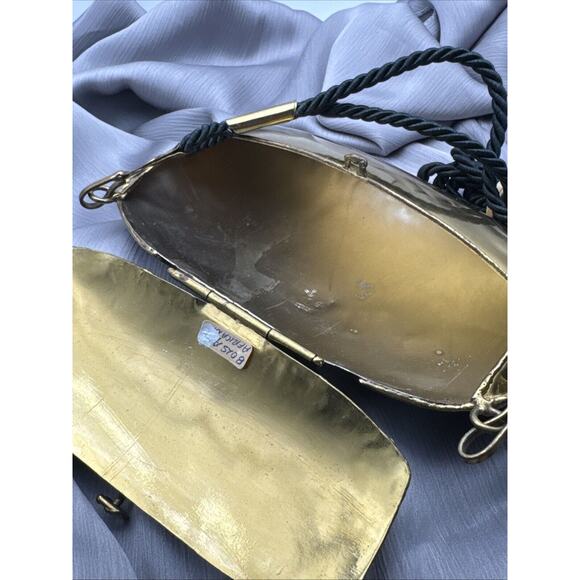 Vintage Oval Bag Golden Black Brass Onyx Stone Small Strap Black Nylon 4*7 - Picture 5 of 7